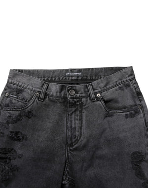 Dolce & Gabbana Black Tattered Skinny Cotton Men Denim Jeans