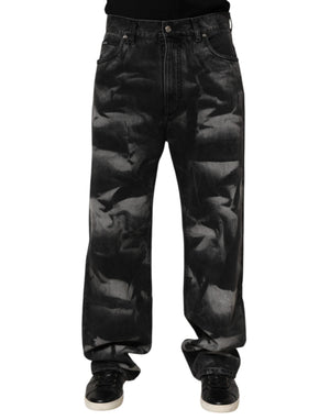Dolce & Gabbana Black Marbled Effect Straight Men Denim Jeans