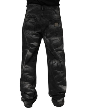 Dolce & Gabbana Black Marbled Effect Straight Men Denim Jeans