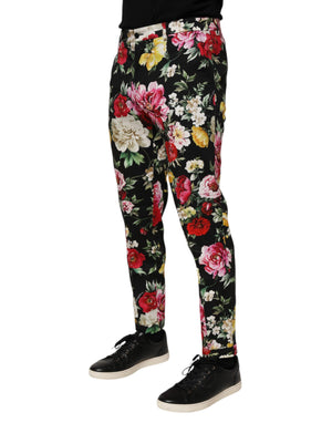Dolce & Gabbana Black Floral Cotton Dress Formal Trouser Pants