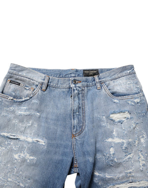 Dolce & Gabbana Blue Distressed Ripped Denim Trouser Jeans