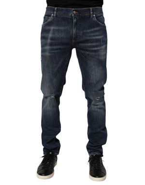 Dolce & Gabbana Dark Blue Washed Running Ripped Denim Jeans