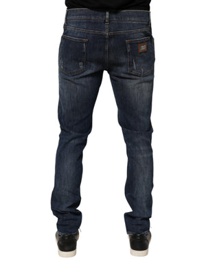 Dolce & Gabbana Dark Blue Washed Running Ripped Denim Jeans