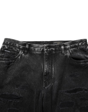 Dolce & Gabbana Black Washed Ripped Loose Cotton Denim Jeans