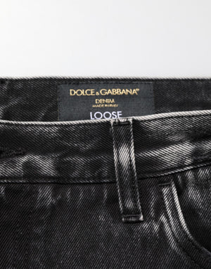 Dolce & Gabbana Black Washed Ripped Loose Cotton Denim Jeans