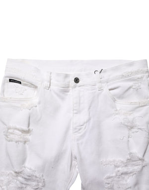 Dolce & Gabbana White Distressed Ripped Denim Trouser Jeans
