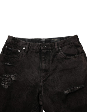 Dolce & Gabbana Black Cotton Tattered Denim Men Bermuda Short