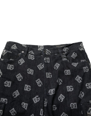 Dolce & Gabbana Black Monogram Denim Cargo Men Bermuda Short