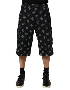 Dolce & Gabbana Black Monogram Denim Cargo Men Bermuda Short
