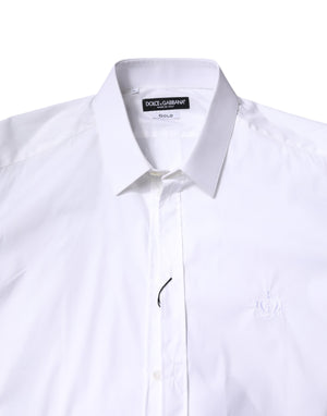 Dolce & Gabbana White Cotton Collared GOLD FormalDress Shirt