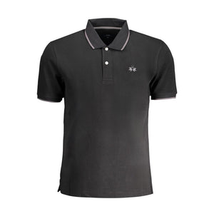 La Martina Black Cotton Men Polo Shirt
