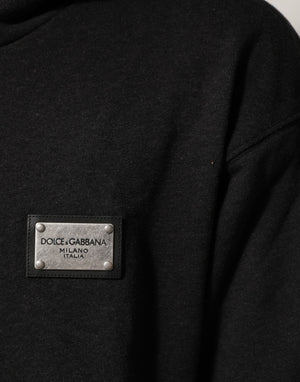 Dolce & Gabbana Black Logo FullZip Hooded Sweatshirt Sweater