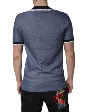 Dolce & Gabbana Blue Collared V-neck Silk Blend Polo T-shirt