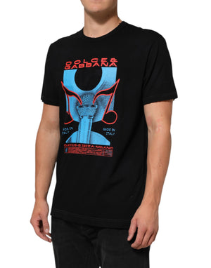 Dolce & Gabbana Black Musical Print Cotton Crew Neck T-shirt