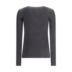 Brunello Cucinelli Gray Wool Long Sleeve T-Shirt