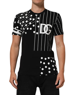 Dolce & Gabbana Black Cotton Polka Dots Round Neck T-shirt