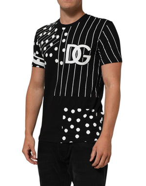 Dolce & Gabbana Black Cotton Polka Dots Round Neck T-shirt