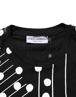 Dolce & Gabbana Black Cotton Polka Dots Round Neck T-shirt
