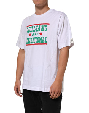 Dolce & Gabbana White Graphic Print Cotton Crew Neck T-shirt