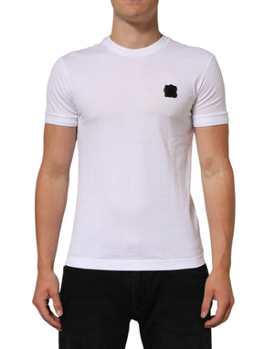 Dolce & Gabbana White Cotton Logo Patch Crew Neck  T-shirt