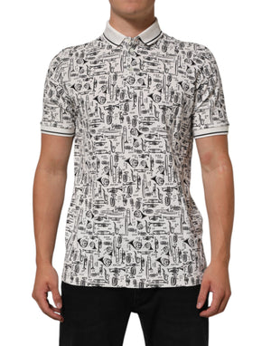 Dolce & Gabbana White Musical Print Collared Polo T-shirt
