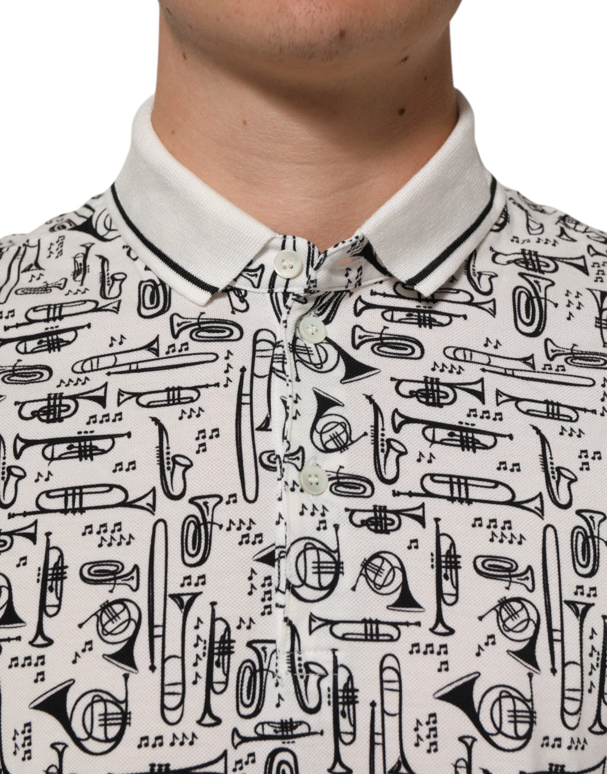 Dolce & Gabbana White Musical Print Collared Polo T-shirt