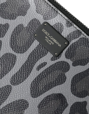 Dolce & Gabbana Multicolor Leopard Jacquard Logo Plaque Document Briefcase Bag