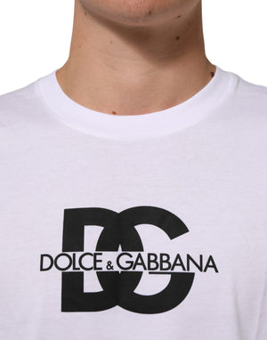 Dolce & Gabbana White Logo Print Cotton Crew Neck Men T-shirt
