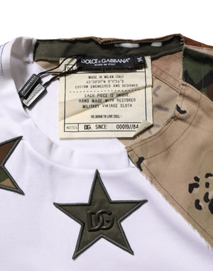 Dolce & Gabbana White Camouflage Patckwork Men Cotton T-shirt