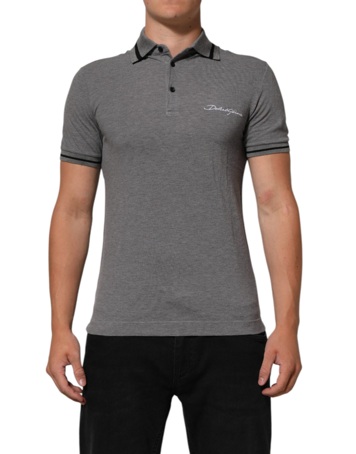 Dolce & Gabbana Gray Logo Embroidery Collared Polo T-shirt
