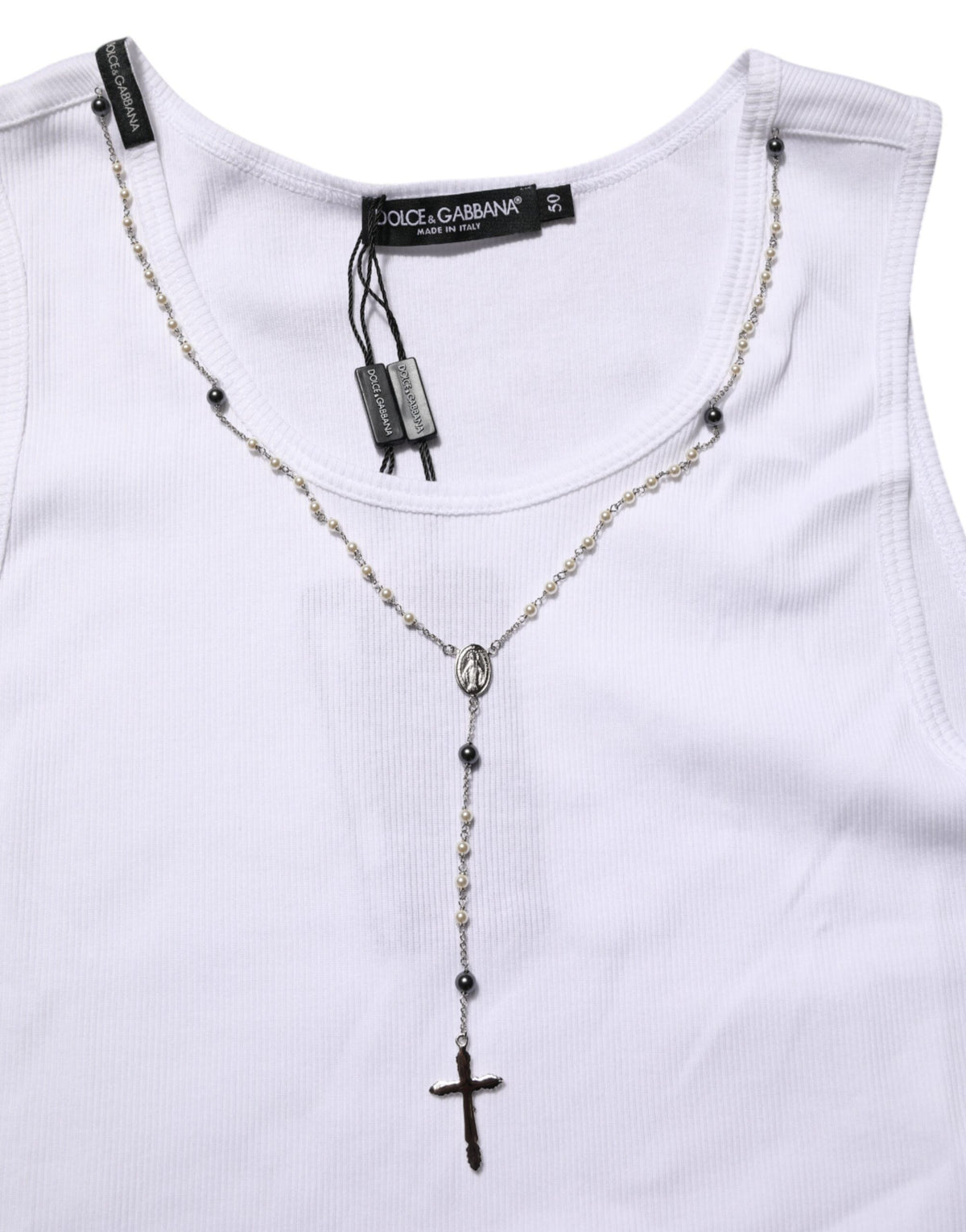 Dolce & Gabbana White Cotton Chain Necklace Tank Top T-shirt