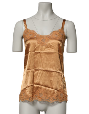 Dolce & Gabbana Brown Floral Lace Silk Satin Tank Lingerie Underwear
