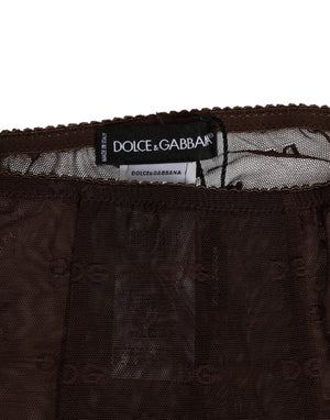 Dolce & Gabbana Brown Nylon Logo Lace Leggings Pants Underwear