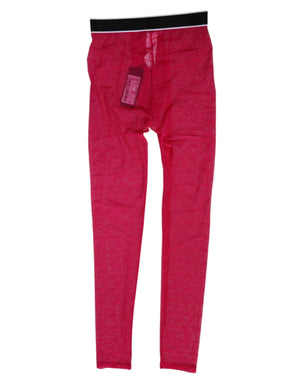 Dolce & Gabbana Fuchsia Nylon Logo Lace Leggings Pants Underwear