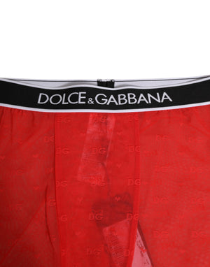 Dolce & Gabbana Red Logo Lace Tight Midi Trousers Underwear