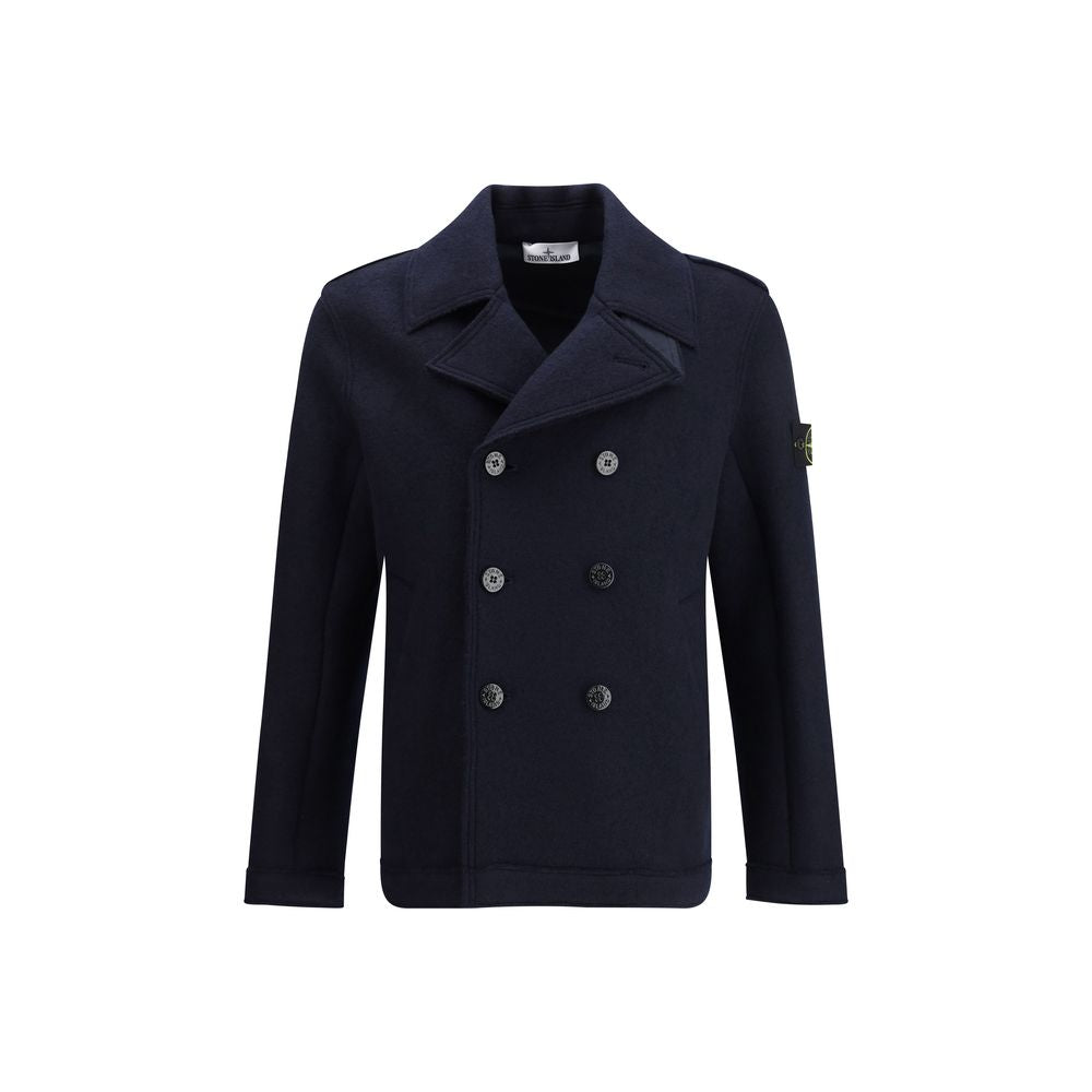 Stone Island Blue Fleece Wool Coat