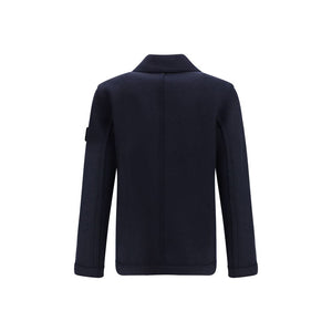 Stone Island Blue Fleece Wool Coat