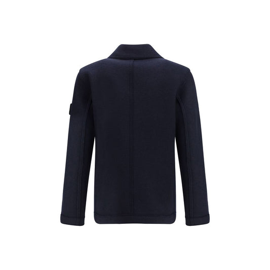 Stone Island Blue Fleece Wool Coat