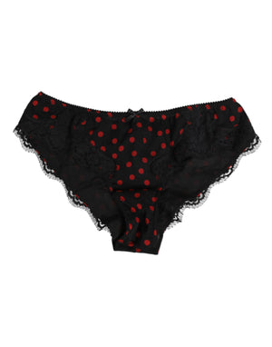 Dolce & Gabbana Black Polka Dotted Silk Low Waist Panty Underwear