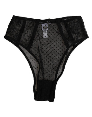 Dolce & Gabbana Black Lace Polka Dot Mesh High Waist Underwear