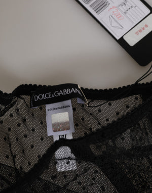 Dolce & Gabbana Black Lace Polka Dot Mesh High Waist Underwear