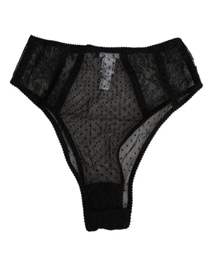 Dolce & Gabbana Black Lace Polka Dot Mesh High Waist Underwear