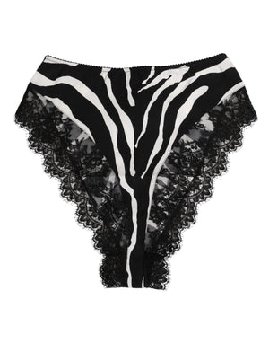 Dolce & Gabbana Black Silk Zebra Print Lace High Waist Underwear