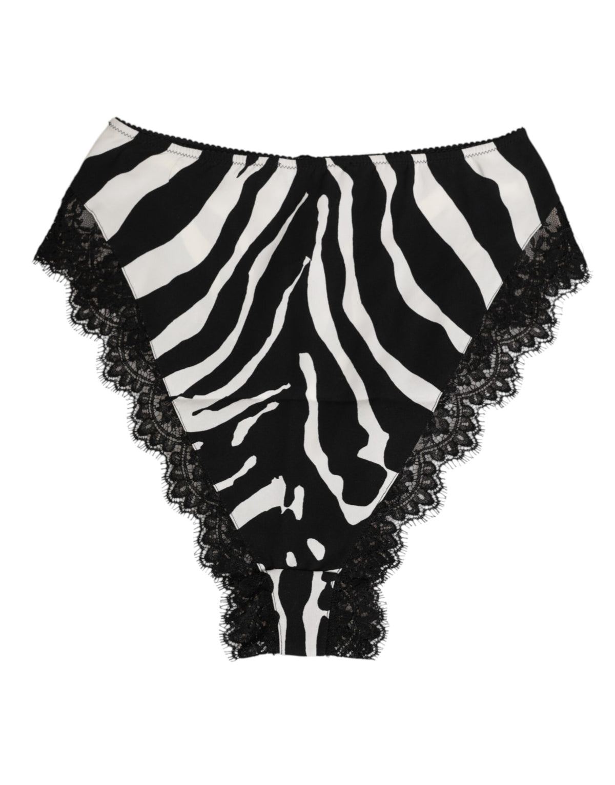Dolce & Gabbana Black Silk Zebra Print Lace High Waist Underwear