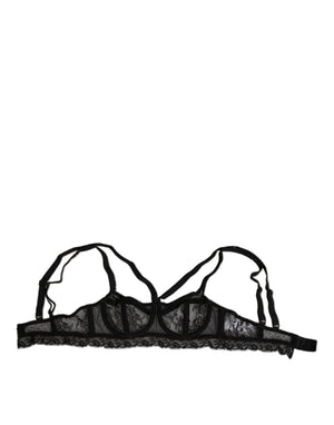 Dolce & Gabbana Black Floral Lace Nylon Balconcino Bra Underwear