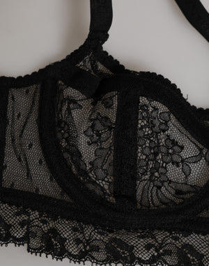 Dolce & Gabbana Black Floral Lace Nylon Balconcino Bra Underwear