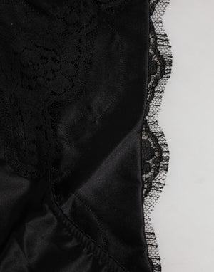 Dolce & Gabbana Black Silk Satin Floral Lace Panty Brief Underwear