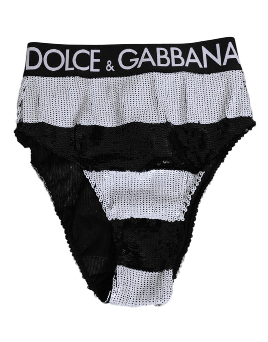 Dolce & Gabbana Black White Sequin High Waist Panty Underwear
