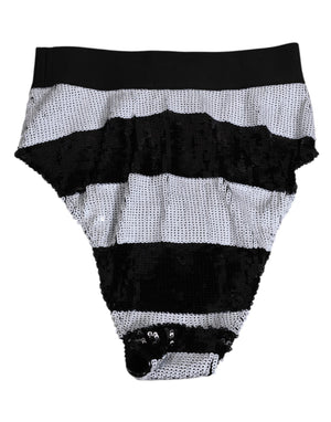 Dolce & Gabbana Black White Sequin High Waist Panty Underwear
