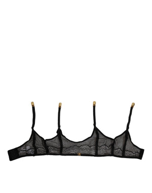 Dolce & Gabbana Black Floral Lace Nylon Strap Garter Underwear